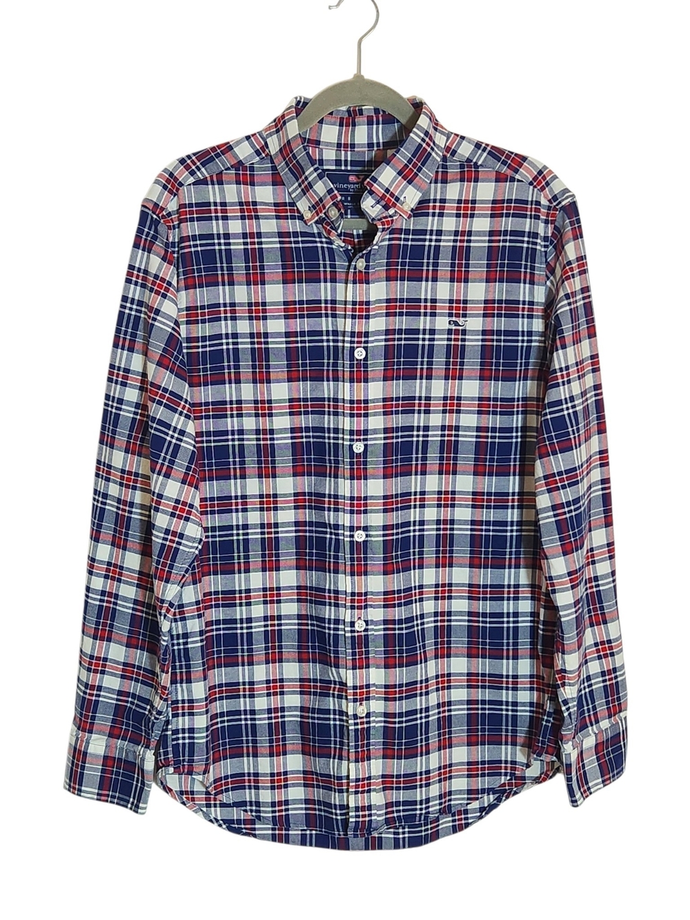 Vineyard Vines Red and Navy Plaid Button Down Shirt Size Medium